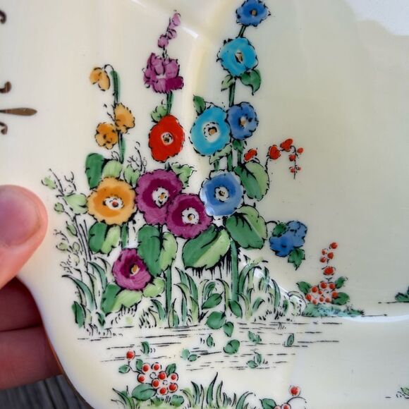 Crown Staffordshire Floral Cake Plate Serving Tray Bone China Gold Border 10" - Picture 3 of 16